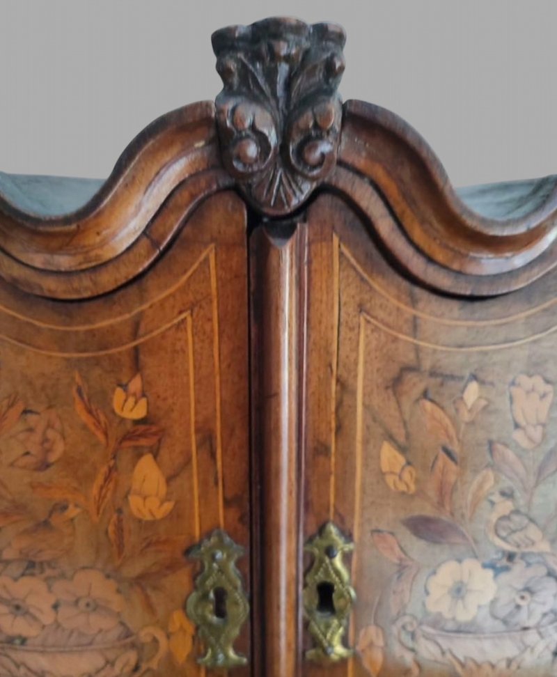 A Rare Apprentice Miniature Dutch Marquetry Cabinet Piece c1800